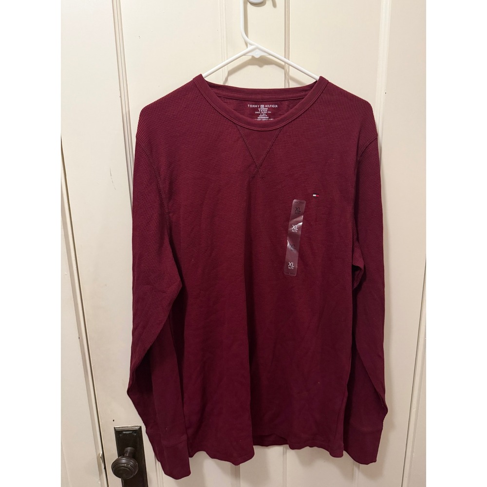 Tommy Hilfiger Mens XL Waffle Knit Thermal Long Sleeve Shirt Pajama Maroon